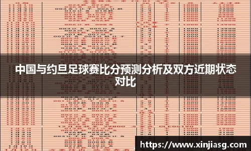中国与约旦足球赛比分预测分析及双方近期状态对比